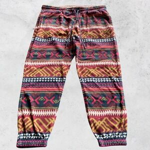 Eddie Bauer Womens XL Fleece Joggers Southwestern Aztec Print Multicolor Pants